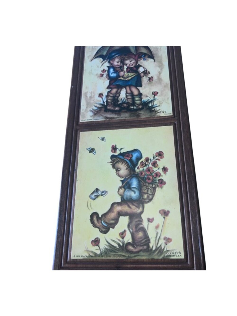 Vintage 1972 Evans Child Art Litho Wall Plaques Set Scafa Tornabene Wood - Picture 2 of 7